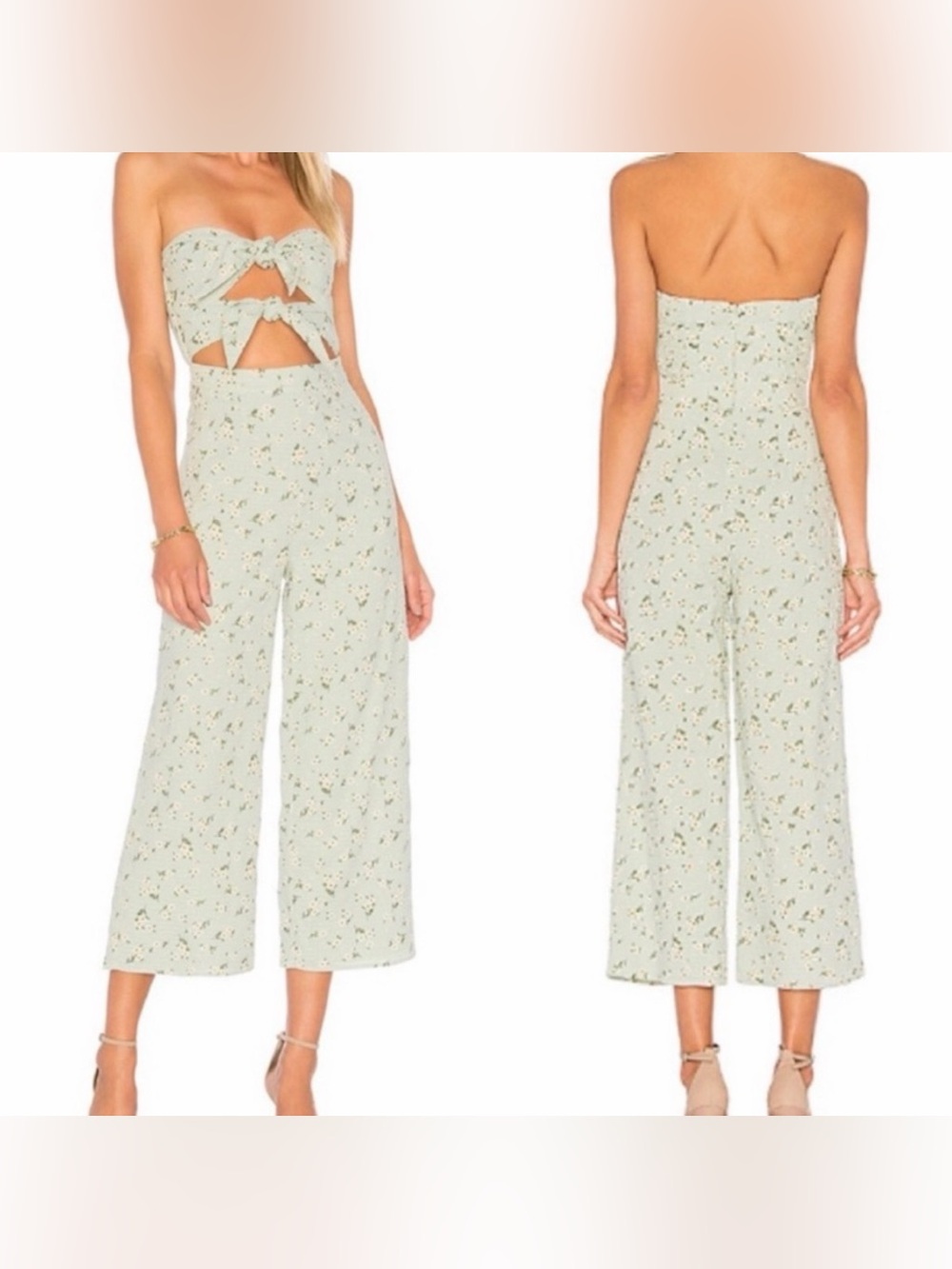 Majorelle Floral Cutout Strapless Jumpsuit Mint Green Daisy Print M Cottagecore